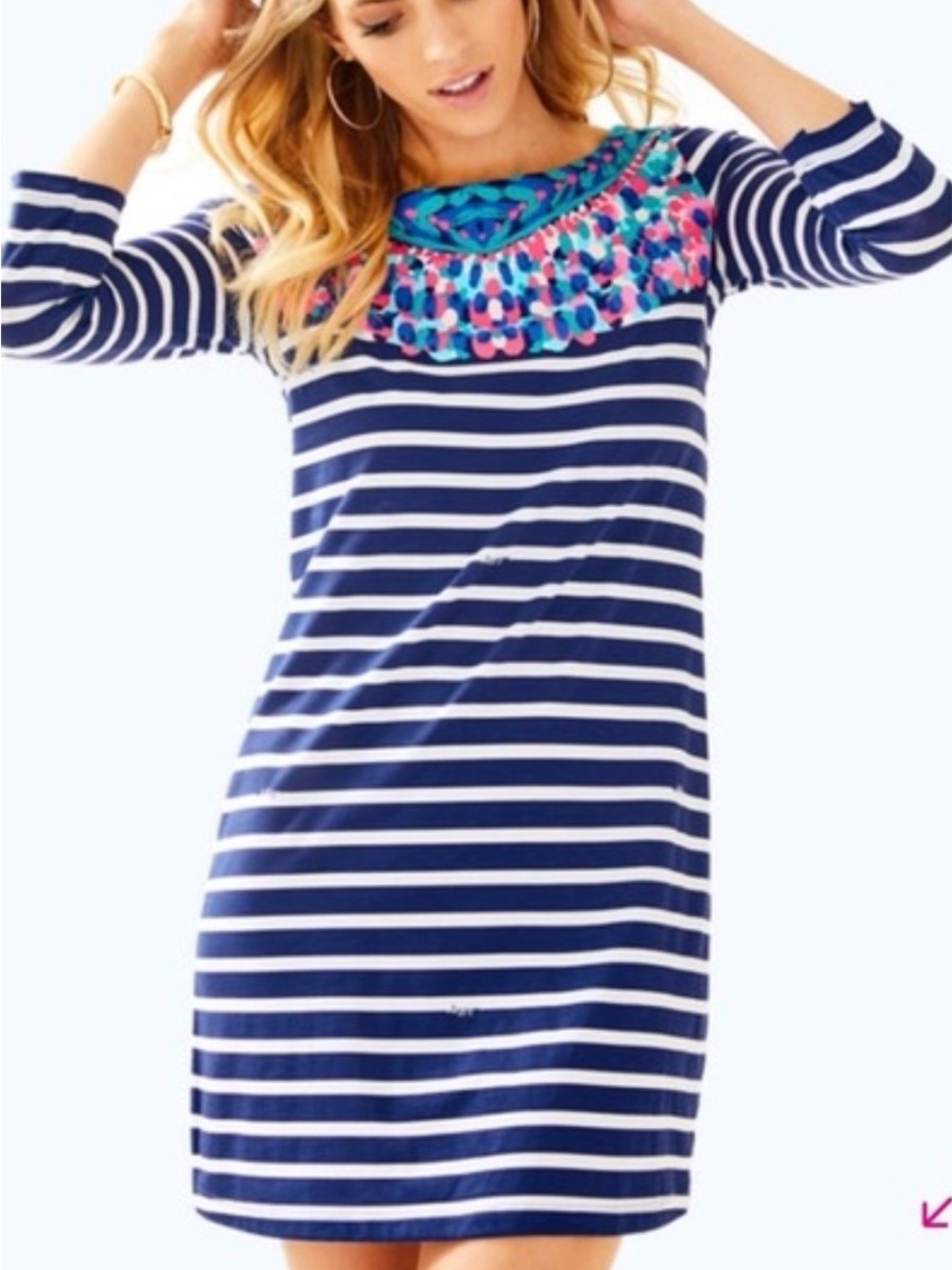 Lilly Pulitzer Bay Dress Navy & White Striped Sz L